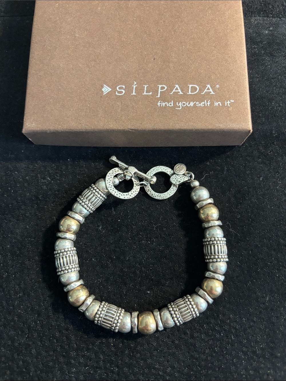 Silpada Etched .925 Sterling Silver & 14k Gold-filled Beads w/ Toggle Clasp